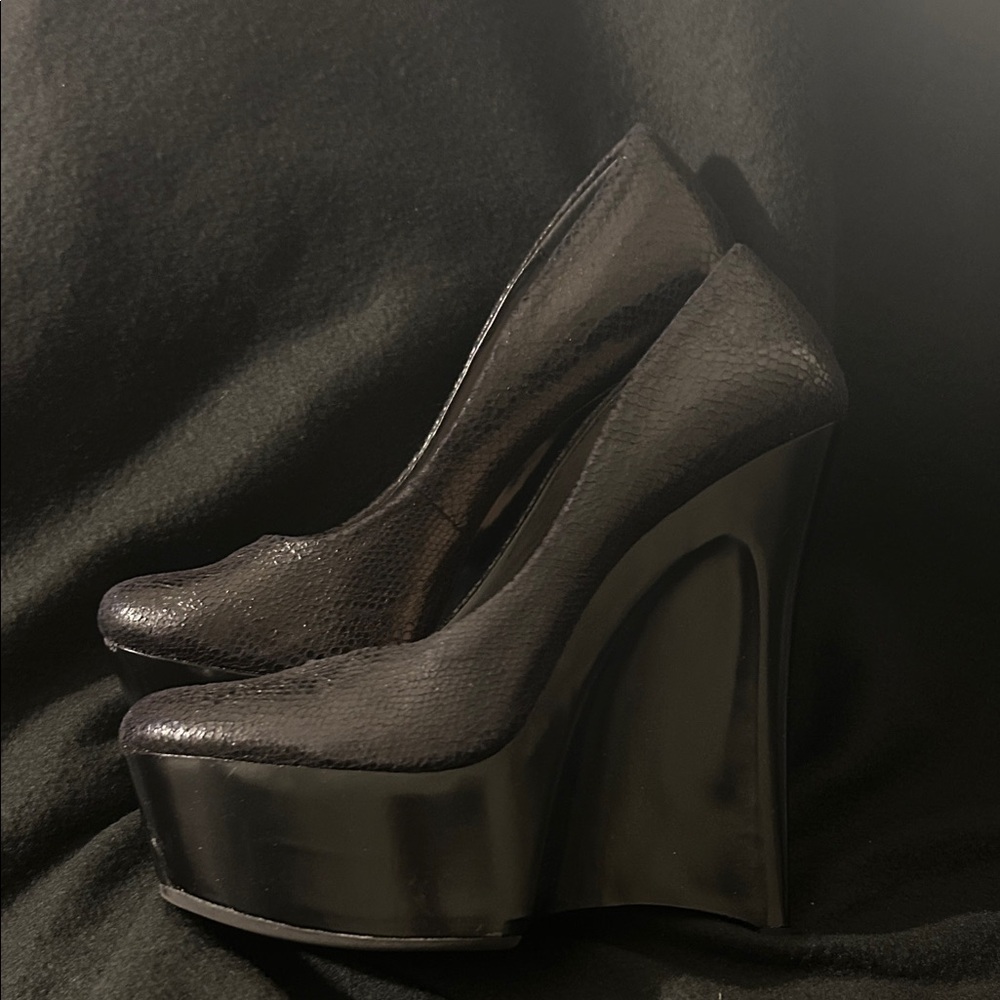 H by Halston Black Platform Wedges